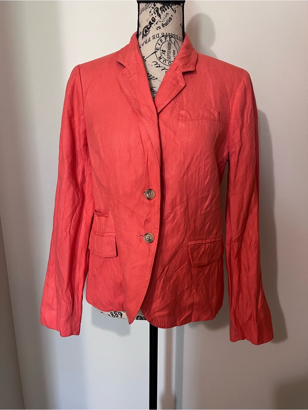J. Crew Schoolboy Coral Pink Linen Blazer Size 6